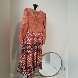 Anthropologie Ro's Garden Phoenix Maxi Dress Red India Boho Bohemian XS